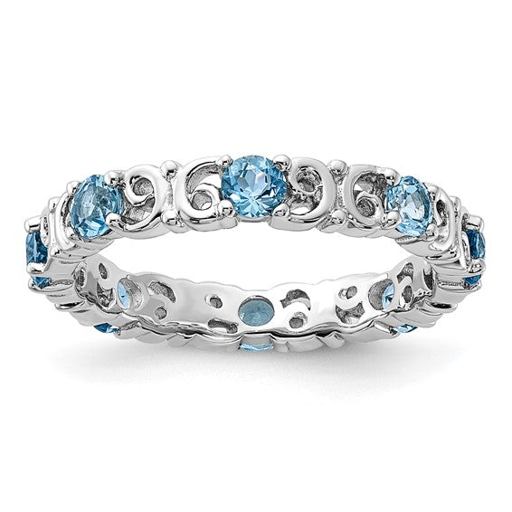 Sterling Silver Stackable Expressions Sky Blue Topaz Filigree Ring- Sparkle & Jade-SparkleAndJade.com 