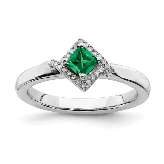 Sterling Silver Stackable Expressions Square Emerald Diamond Ring