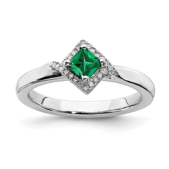 Sterling Silver Stackable Expressions Square Created Emerald Diamond Ring- Sparkle & Jade-SparkleAndJade.com 