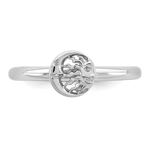 Sterling Silver Stackable Expressions Sun & Moon Ring- Sparkle & Jade-SparkleAndJade.com 