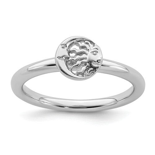 Sterling Silver Stackable Expressions Sun & Moon Ring- Sparkle & Jade-SparkleAndJade.com 