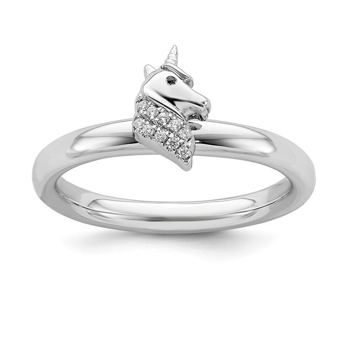 Sterling Silver Stackable Expressions Unicorn Diamond Ring- Sparkle & Jade-SparkleAndJade.com 
