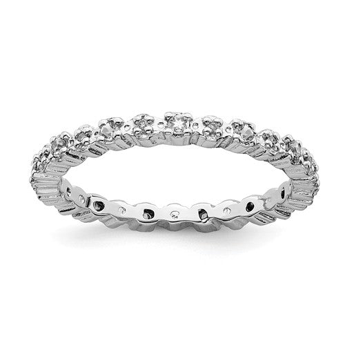 Sterling Silver Stackable Expressions White Topaz & Diamond Alternating Eternity Ring- Sparkle & Jade-SparkleAndJade.com 