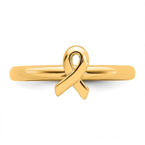Sterling Silver Stackable Expressions Yellow Gold Awareness Ribbon Ring- Sparkle & Jade-SparkleAndJade.com 
