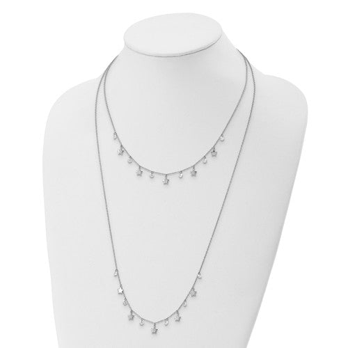 Sterling Silver Stars And CZ Long Layered Necklace- Sparkle & Jade-SparkleAndJade.com QG5685-18
