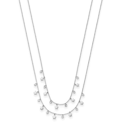 Sterling Silver Stars And CZ Long Layered Necklace- Sparkle & Jade-SparkleAndJade.com QG5685-18