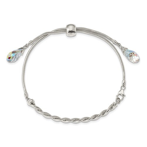 Sterling Silver Swarovski Crystal Tassel Adjustable Bolo Bracelet- Sparkle & Jade-SparkleAndJade.com QG3639