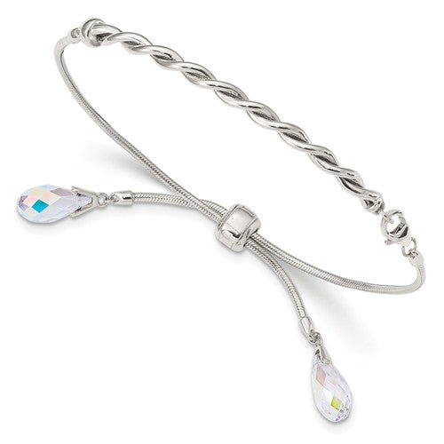 Sterling Silver Swarovski Crystal Tassel Adjustable Bolo Bracelet- Sparkle & Jade-SparkleAndJade.com QG3639