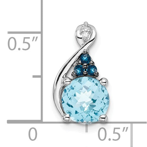 Sterling Silver Swiss Blue, London Blue Topaz & Diamond Pendant- Sparkle & Jade-SparkleAndJade.com QP5025BT