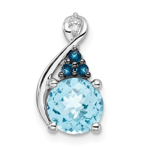 Sterling Silver Swiss Blue, London Blue Topaz & Diamond Pendant- Sparkle & Jade-SparkleAndJade.com QP5025BT