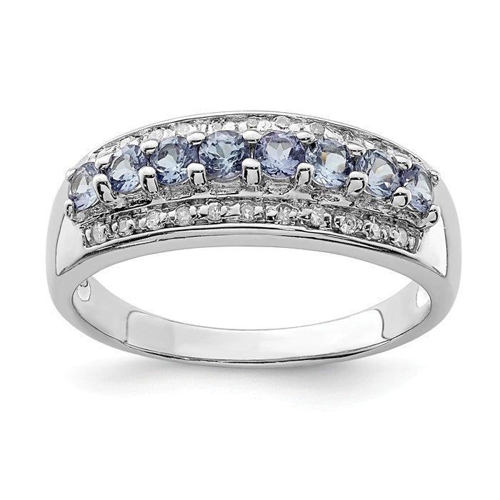 Sterling Silver Tanzanite & Diamond Ring- Sparkle & Jade-SparkleAndJade.com QDX945-6
