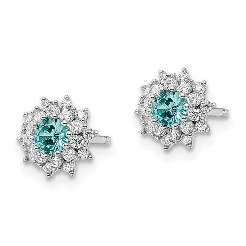 Sterling Silver Teal and White CZ Post Earrings- Sparkle & Jade-SparkleAndJade.com QE15768