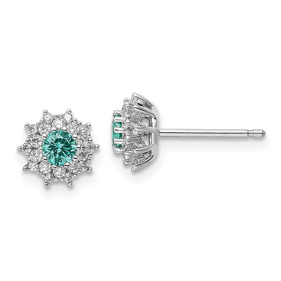 Sterling Silver Teal and White CZ Post Earrings- Sparkle & Jade-SparkleAndJade.com QE15768