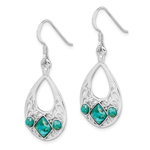 Sterling Silver Teardrop Filigree Turquoise Dangle Earrings- Sparkle & Jade-SparkleAndJade.com QE12354