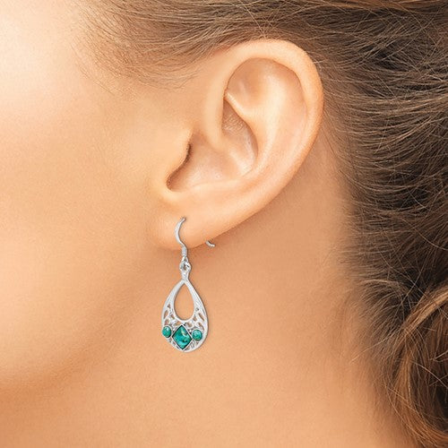 Sterling Silver Teardrop Filigree Turquoise Dangle Earrings- Sparkle & Jade-SparkleAndJade.com QE12354