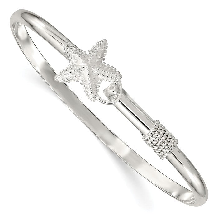 Sterling Silver Textured Starfish Bangle Bracelet- Sparkle & Jade-SparkleAndJade.com QB910