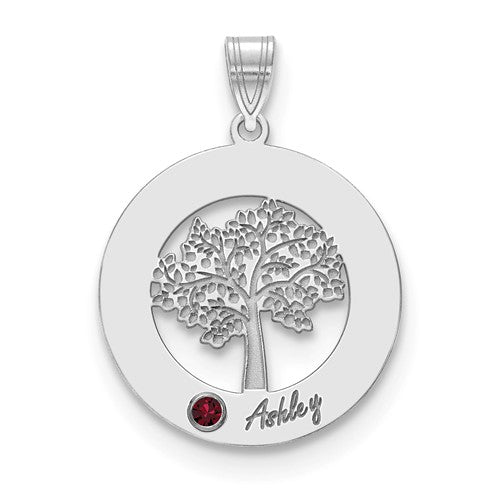 Sterling Silver Tree with Names Mother's Family Birthstone Pendant- Sparkle & Jade-SparkleAndJade.com XNA882/1SS