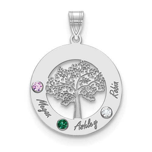 Sterling Silver Tree with Names Mother's Family Birthstone Pendant- Sparkle & Jade-SparkleAndJade.com XNA882/3SS