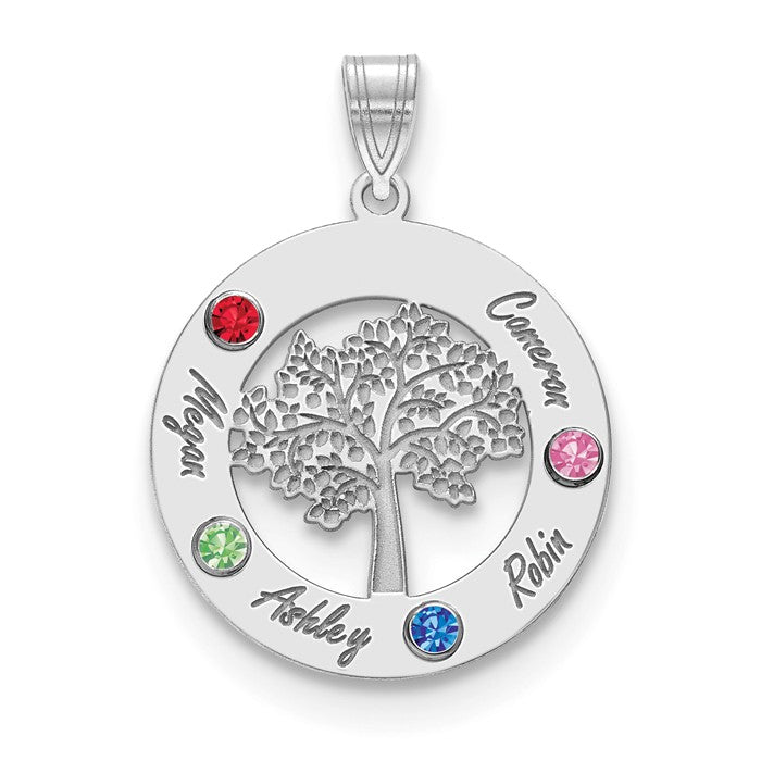 Sterling Silver Tree with Names Mother's Family Birthstone Pendant- Sparkle & Jade-SparkleAndJade.com XNA882/4S