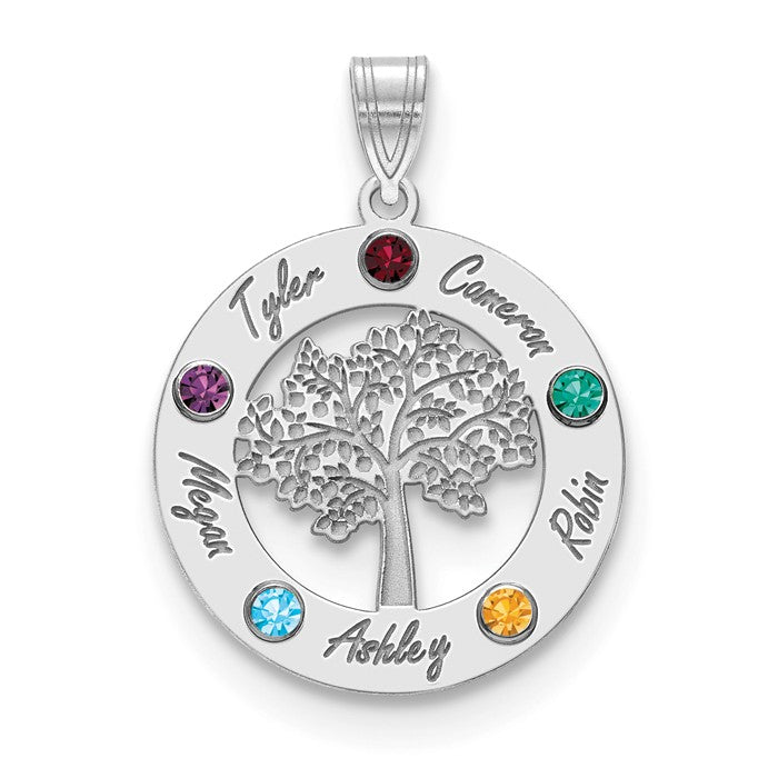 Sterling Silver Tree with Names Mother's Family Birthstone Pendant- Sparkle & Jade-SparkleAndJade.com XNA882/5SS
