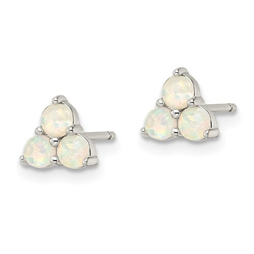 Sterling Silver Triple White Created Opal Cluster Post Earrings- Sparkle & Jade-SparkleAndJade.com QE16401
