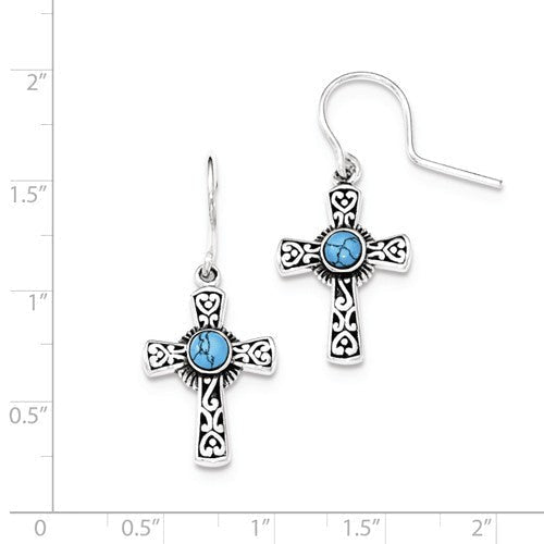 Sterling Silver Turquoise Cross Dangle Earrings- Sparkle & Jade-SparkleAndJade.com QE11474