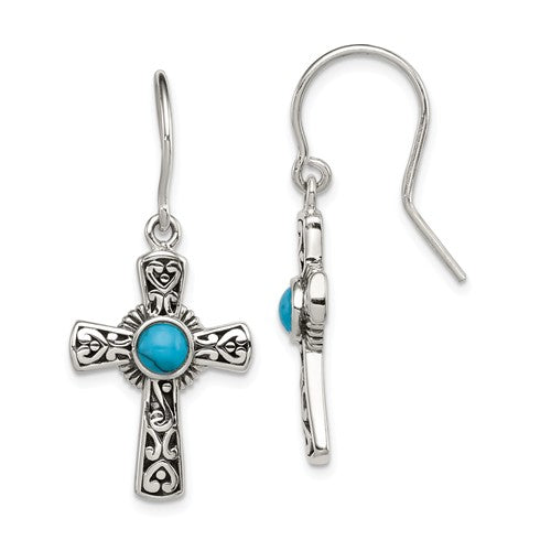 Sterling Silver Turquoise Cross Dangle Earrings- Sparkle & Jade-SparkleAndJade.com QE11474