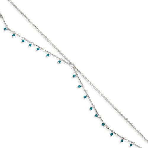 Sterling Silver Turquoise Double Chain Anklet Bracelet- Sparkle & Jade-SparkleAndJade.com QG1394-10