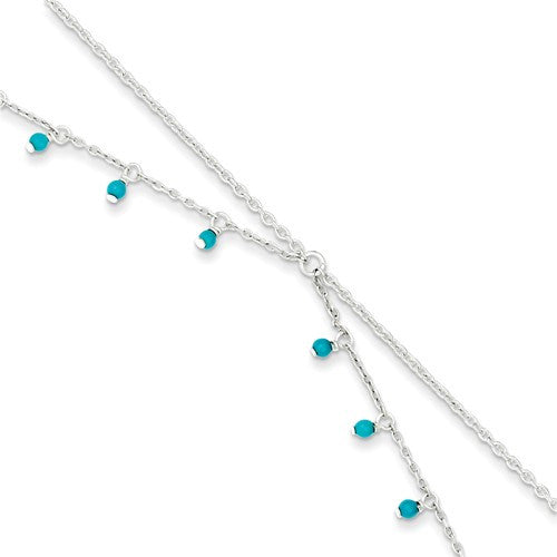 Sterling Silver Turquoise Double Chain Anklet Bracelet- Sparkle & Jade-SparkleAndJade.com QG1394-10