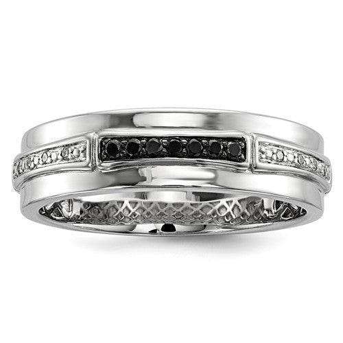 Sterling Silver White Black Diamond Men's Ring - Main Image