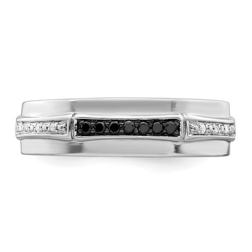 Sterling Silver White & Black Diamond Men's Ring- Sparkle & Jade-SparkleAndJade.com 