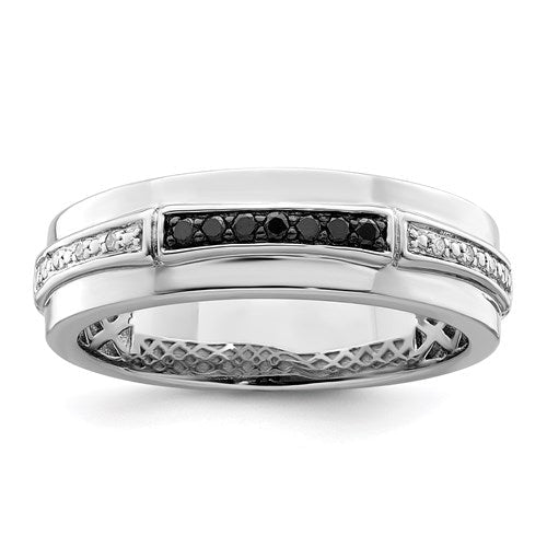 Sterling Silver White & Black Diamond Men's Ring- Sparkle & Jade-SparkleAndJade.com 