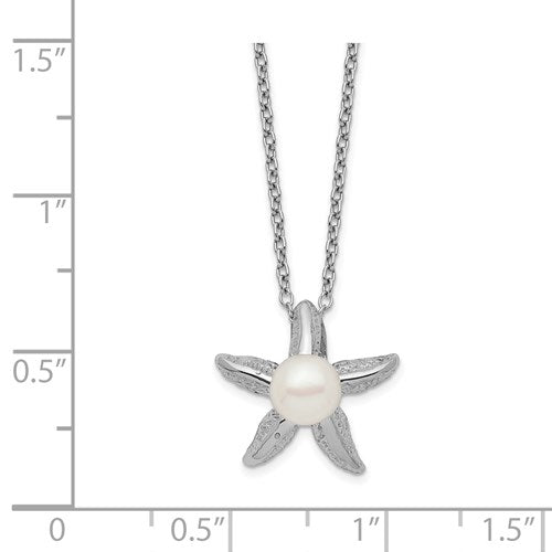 Sterling Silver White Button Freshwater Cultured Pearl Starfish Necklace- Sparkle & Jade-SparkleAndJade.com QH5526-17