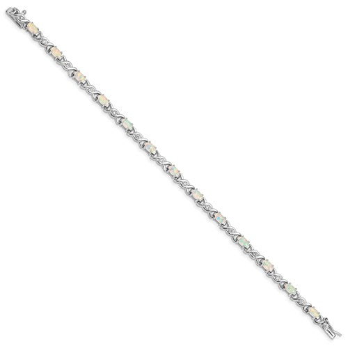 Sterling Silver White Created Opal And CZ 7" Bracelet- Sparkle & Jade-SparkleAndJade.com QX519CP