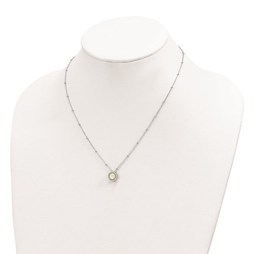Sterling Silver White Created Opal & CZ Halo Beaded Necklace- Sparkle & Jade-SparkleAndJade.com QG6186-16