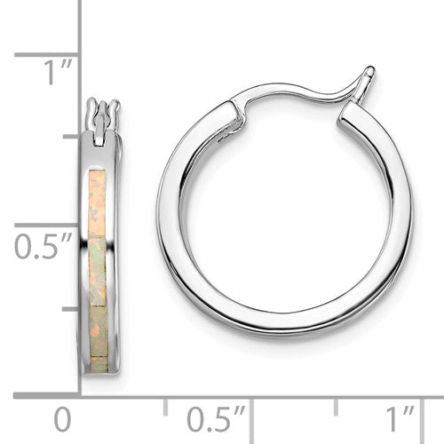 Sterling Silver White Created Opal Inlay Hoop Earrings- Sparkle & Jade-SparkleAndJade.com QE14045