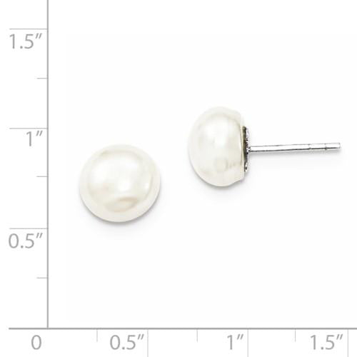 Sterling Silver White Freshwater Cultured Pearl 10mm Button Earrings- Sparkle & Jade-SparkleAndJade.com QE2033