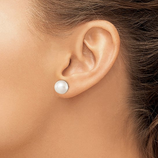 Sterling Silver White Freshwater Cultured Pearl Button Earrings- Sparkle & Jade-SparkleAndJade.com QE7665