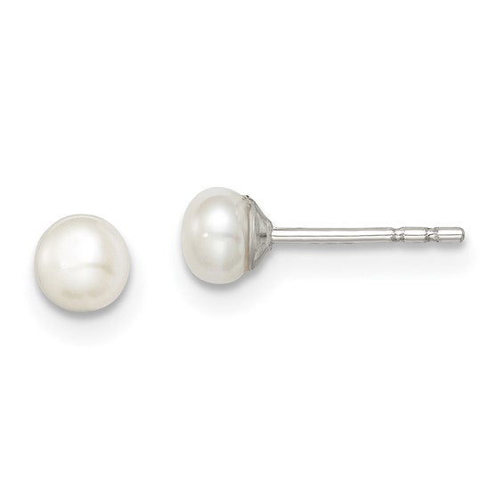 Sterling Silver White Freshwater Cultured Pearl Button Earrings- Sparkle & Jade-SparkleAndJade.com 