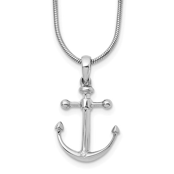 Sterling Silver White Ice Diamond Anchor Pendant Necklace- Sparkle & Jade-SparkleAndJade.com QW452-18
