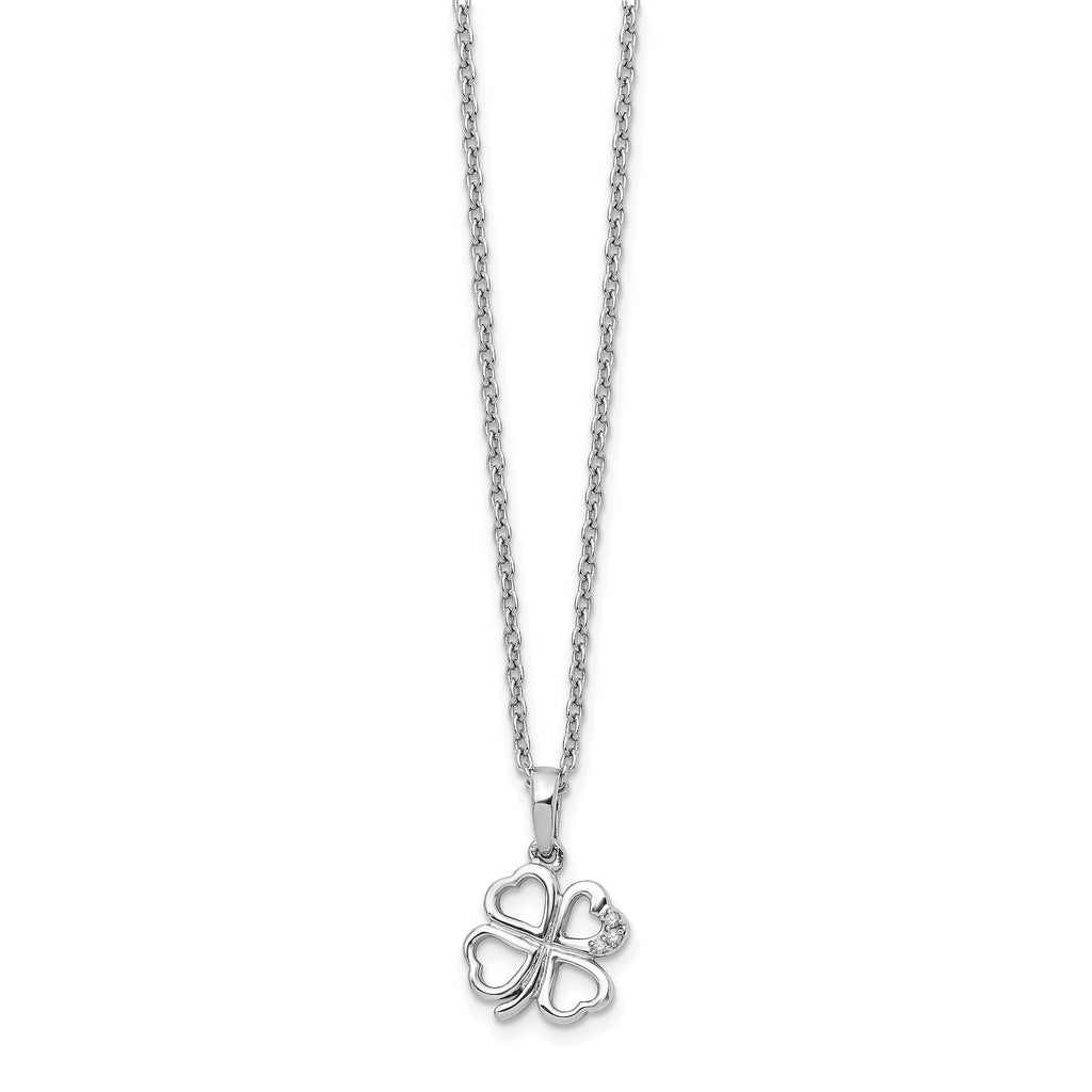 Sterling Silver White Ice Diamond Clover Pendant Necklace- Sparkle & Jade-SparkleAndJade.com QW448-18