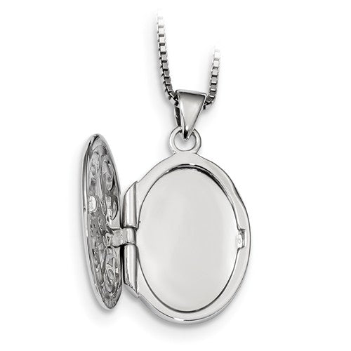 Sterling Silver 'White Ice' Diamond Filigree Oval Locket Necklace- Sparkle & Jade-SparkleAndJade.com QW441-18