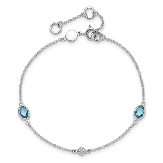 Sterling Silver White Ice Diamond & Oval Gemstone Bracelets- Sparkle & Jade-SparkleAndJade.com QW368BT-7.5