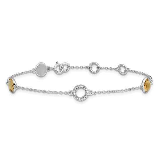 Sterling Silver White Ice Diamond & Round Gemstone Bracelets- Sparkle & Jade-SparkleAndJade.com QW361CI-7.25