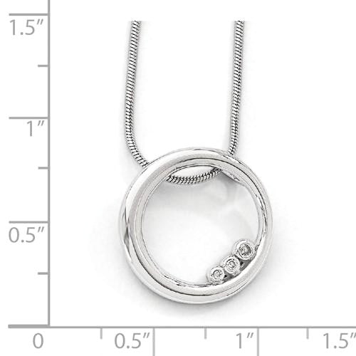 Sterling Silver White Ice Diamond Single Ring 3-Stone Circle Necklace- Sparkle & Jade-SparkleAndJade.com QW313-18