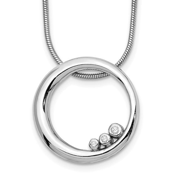 Sterling Silver White Ice Diamond Single Ring 3-Stone Circle Necklace- Sparkle & Jade-SparkleAndJade.com QW313-18
