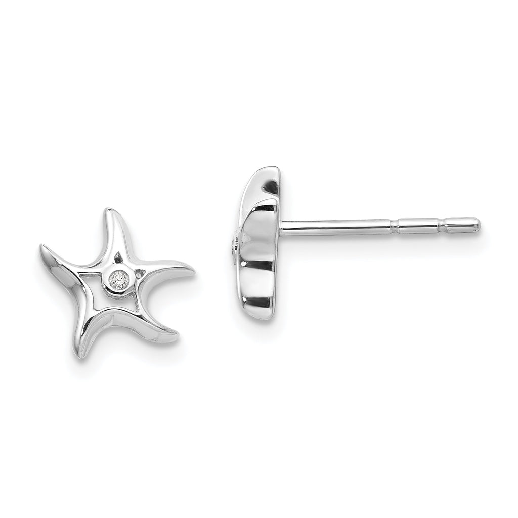 Sterling Silver White Ice Diamond Starfish Post Earrings- Sparkle & Jade-SparkleAndJade.com QW411