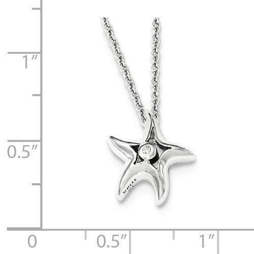 Sterling Silver White Ice Diamond Starfish Slide Pendant Necklace- Sparkle & Jade-SparkleAndJade.com QW413-18