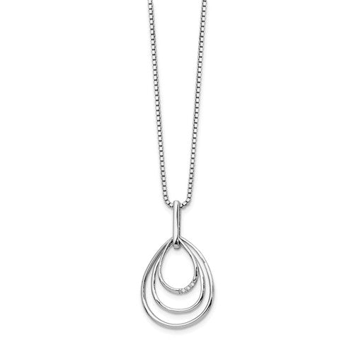 Sterling Silver White Ice Diamond Teardrop Pendant Necklace- Sparkle & Jade-SparkleAndJade.com QW332-18