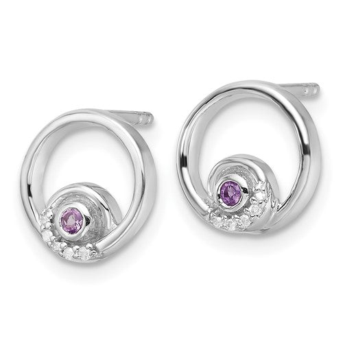 Sterling Silver White Ice Diamond and Amethyst Earrings- Sparkle & Jade-SparkleAndJade.com QW372AM